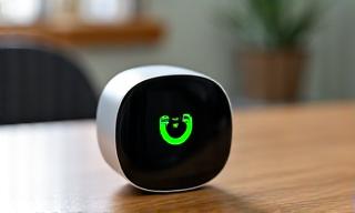 Digital air quality monitor displaying green healthy air levels